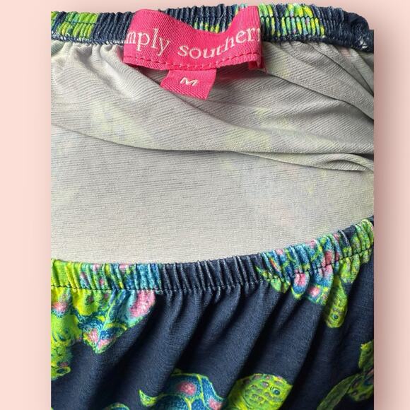 Simply Southern Knit Dress Womens Navy Blue Pink Turtles Medium Long Bell Sleeve - Picture 3 of 5